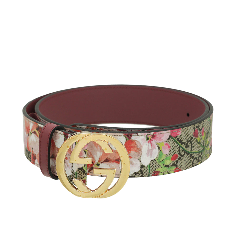 Gucci Bicolor Double G Blooms Print Belt 34