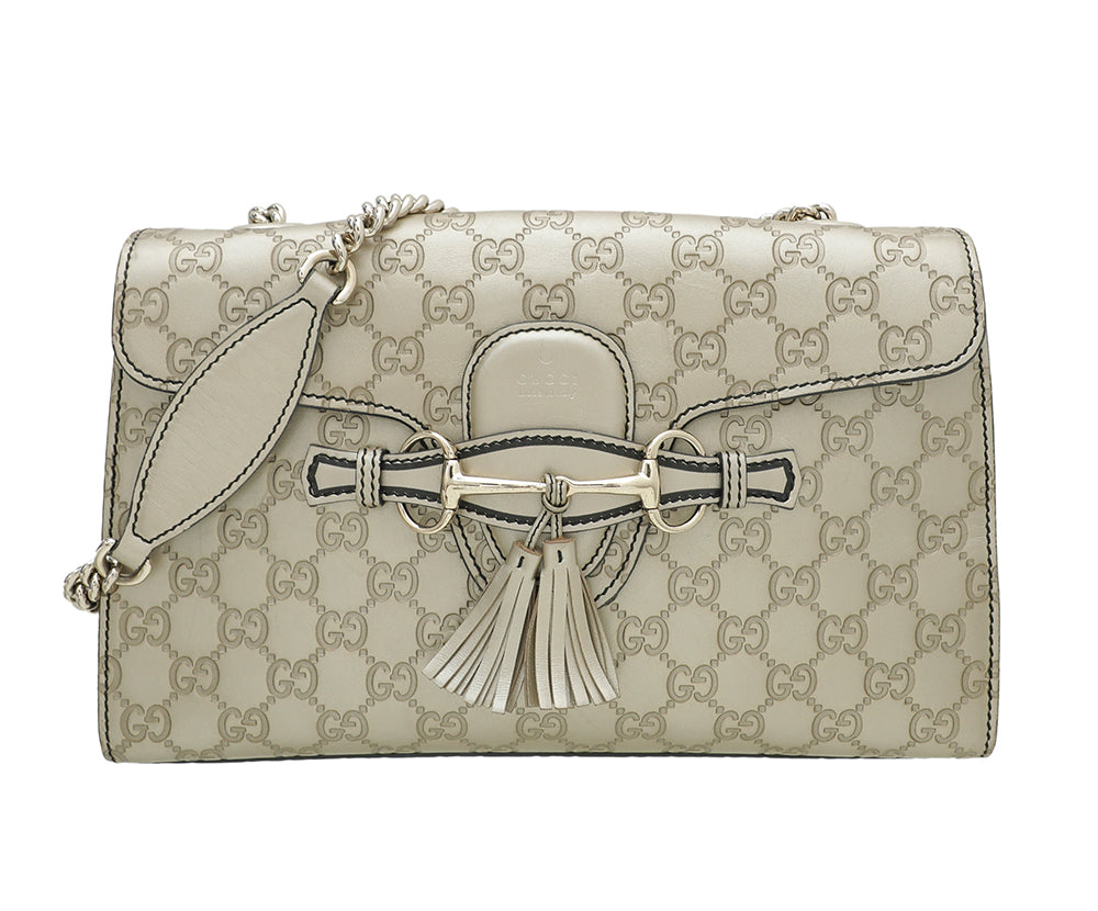 Gucci Metallic Champaigne Guccissima Emily Medium Bag
