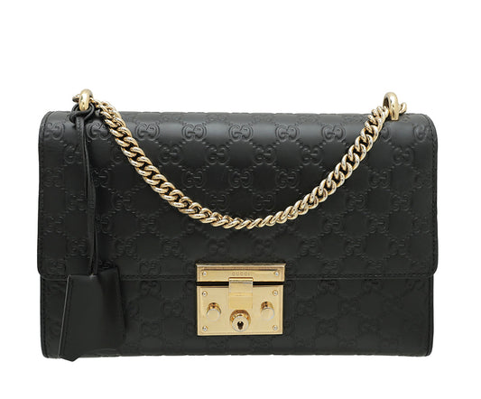 Gucci Black Guccissima Padlock Bag