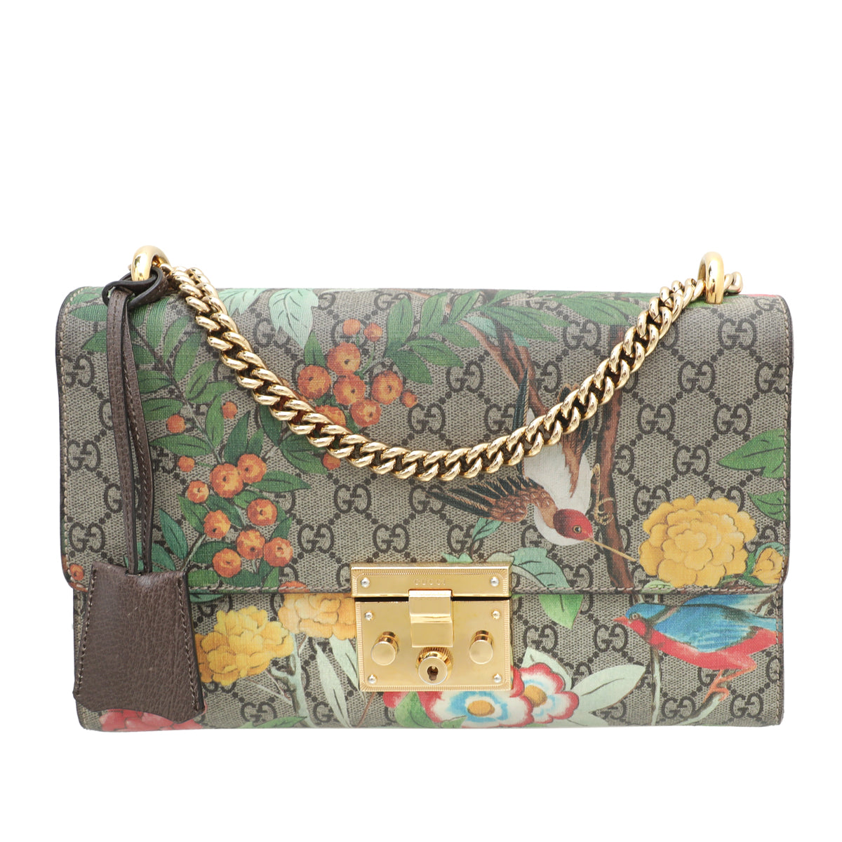 Gucci Ebony Multicolor Padlock Tian Print Medium Chain Bag