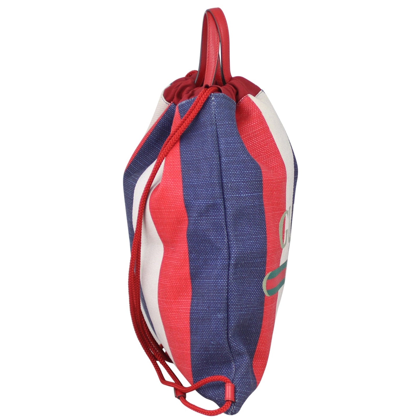 Gucci Striped Canvas Drawstring Backpack