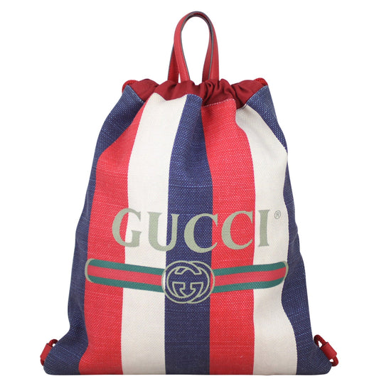 Gucci Striped Canvas Drawstring Backpack