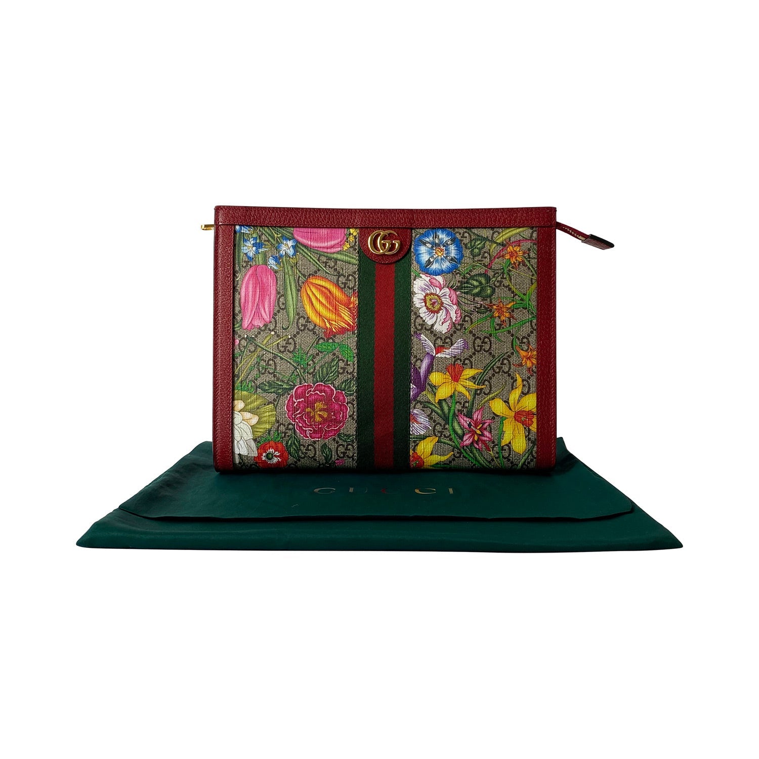 Gucci Flora Leather Canvas Clutch
