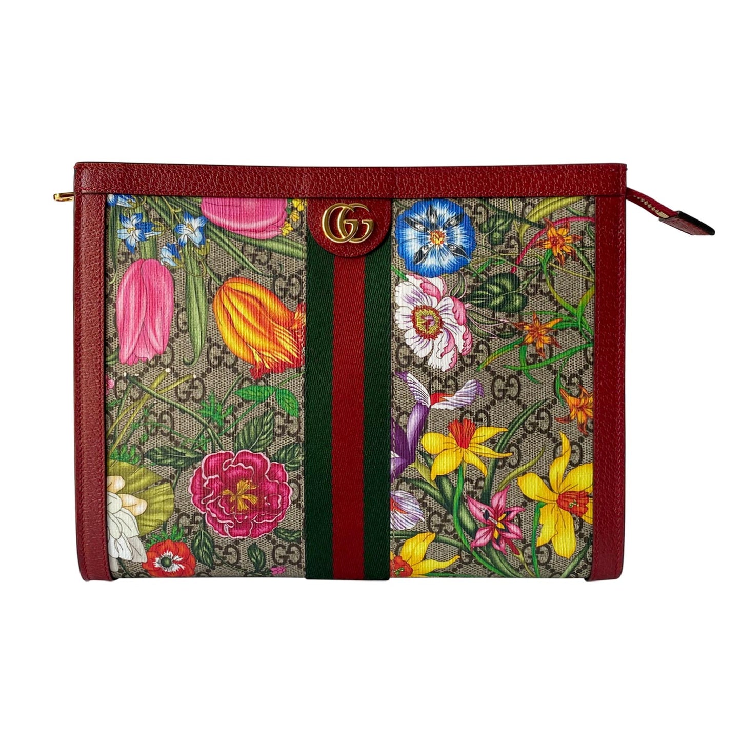 Gucci Flora Leather Canvas Clutch