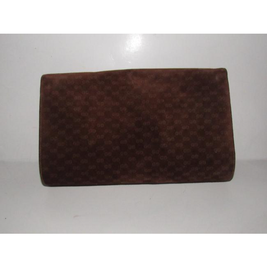 Gucci Vintage Pursesdesigner Purses Brown Small G Logo Print Suede And Leather Suedeleather Clutch