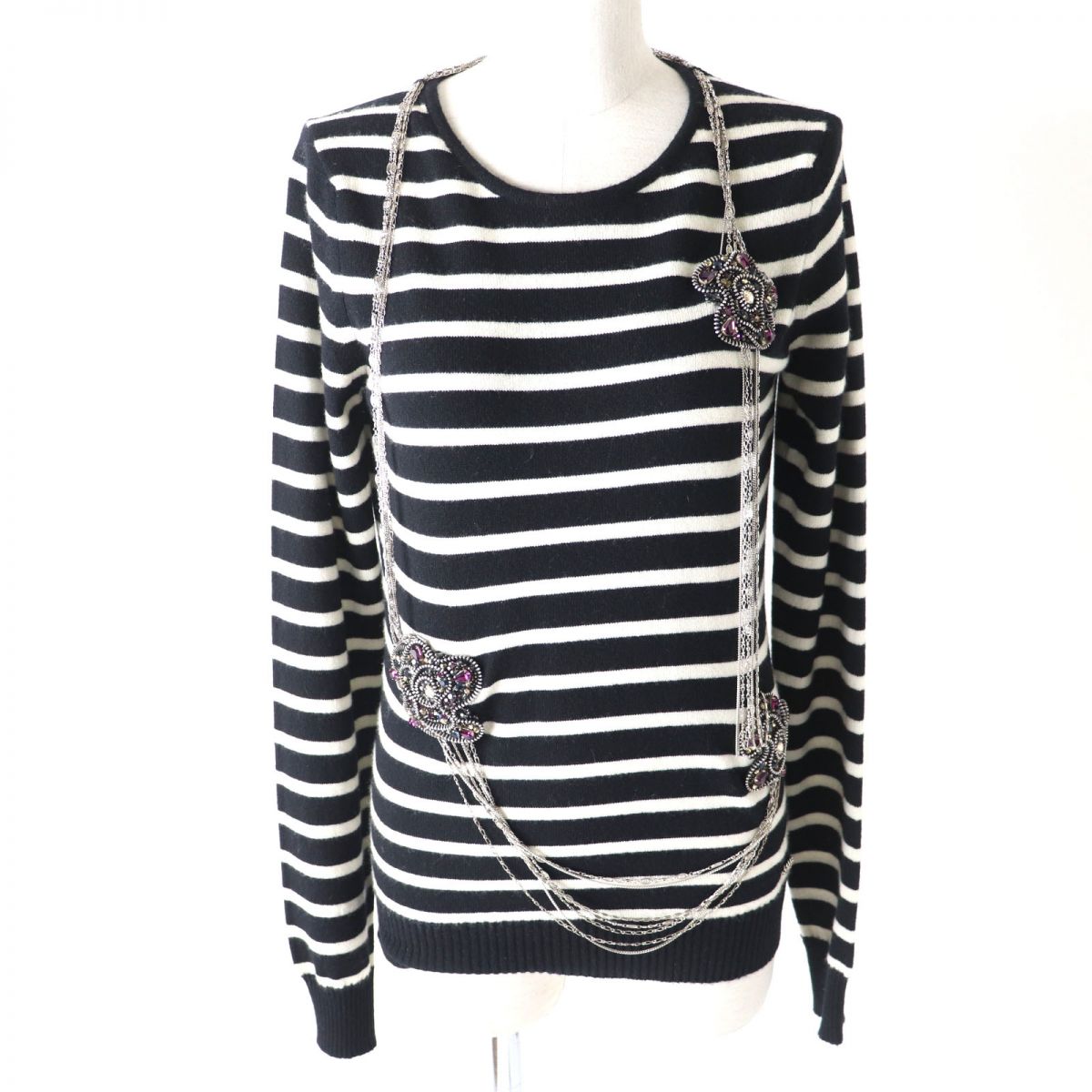 CHANEL knit Main: 100% cashmere Black x white Women 38