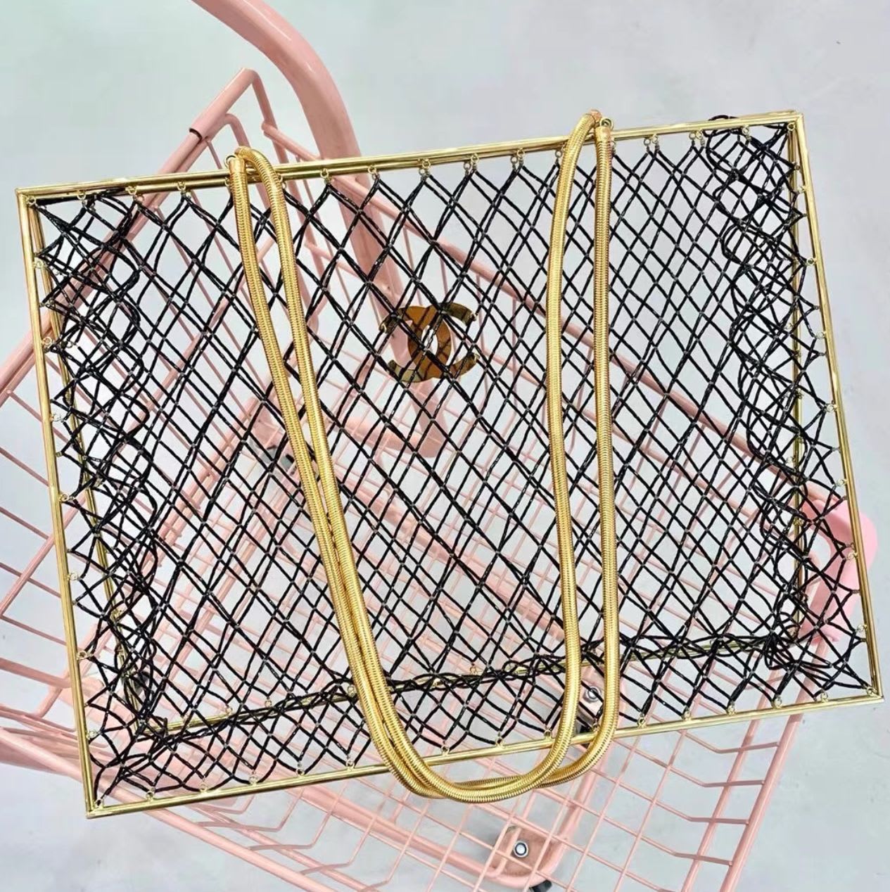 Chanel Rare Spring 1997  Runway Gold Cage Large Shopping Tote Bag