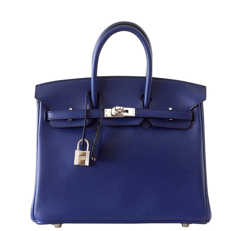HermesBirkin 25 Bleu Saphir Bag Swift Palladium