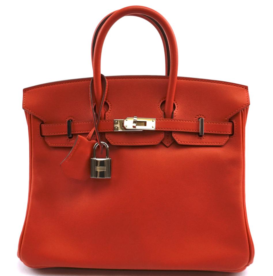 HermesBirkin Ultra Rare 25 25cm Elegant Handbag Small Tote Capucine Red with Orange Undertone Swift Leather Satchel