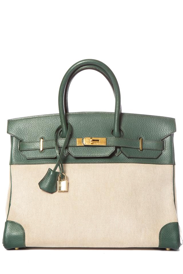 HermesBirkin Leather & Toile 35cm Green Tote