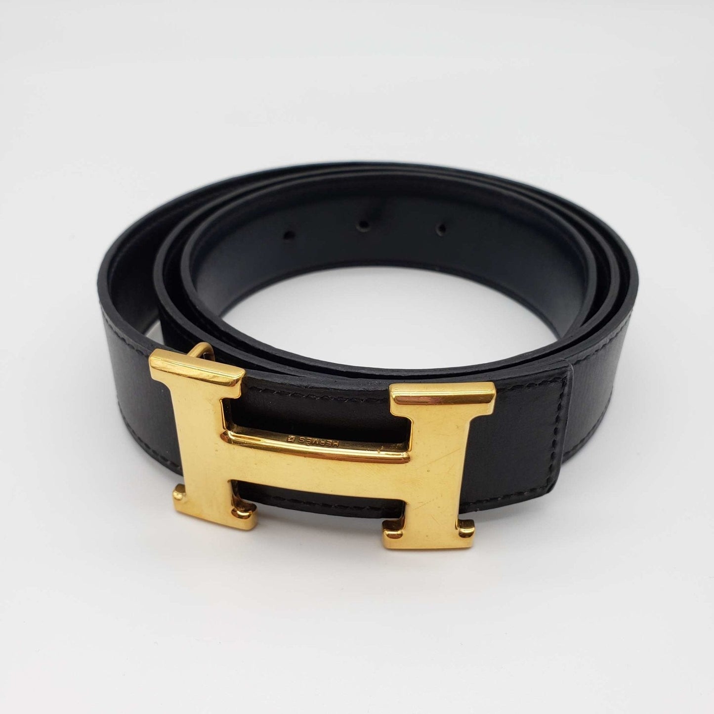 Luxury Hermes Leather Belt Black Gold Reversible
