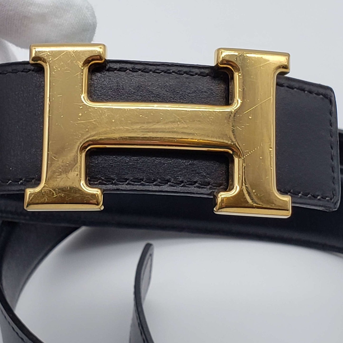 Luxury Hermes Leather Belt Black Gold Reversible