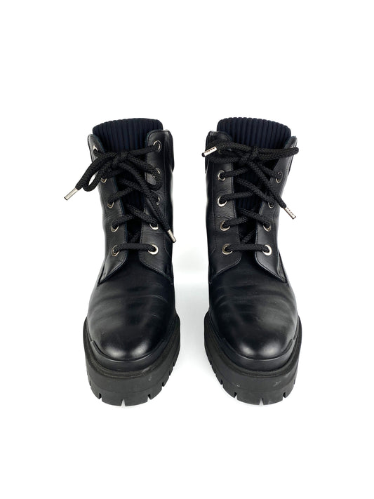 Hermes Black Lace Up Leather Boots