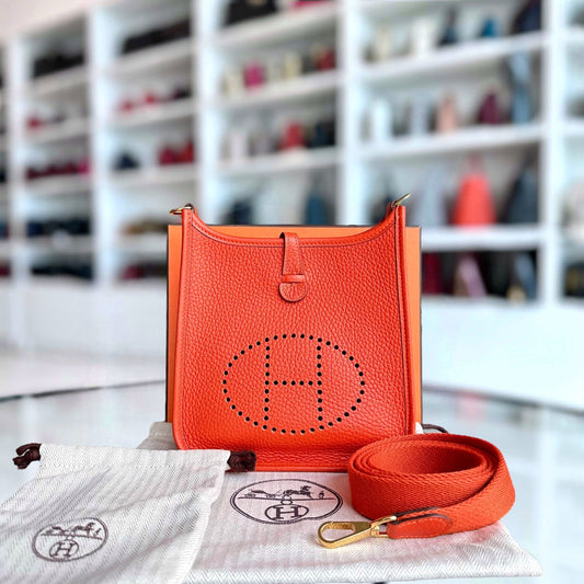 Hermes Mini Evelyn 16 Taurillon Clemence Stamp U Orange GHW