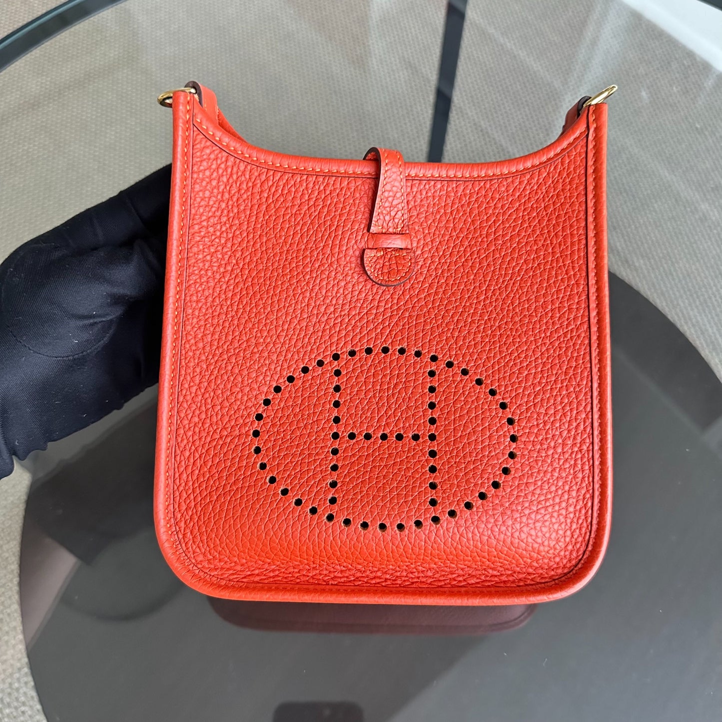Hermes Mini Evelyn 16 Taurillon Clemence Stamp U Orange GHW