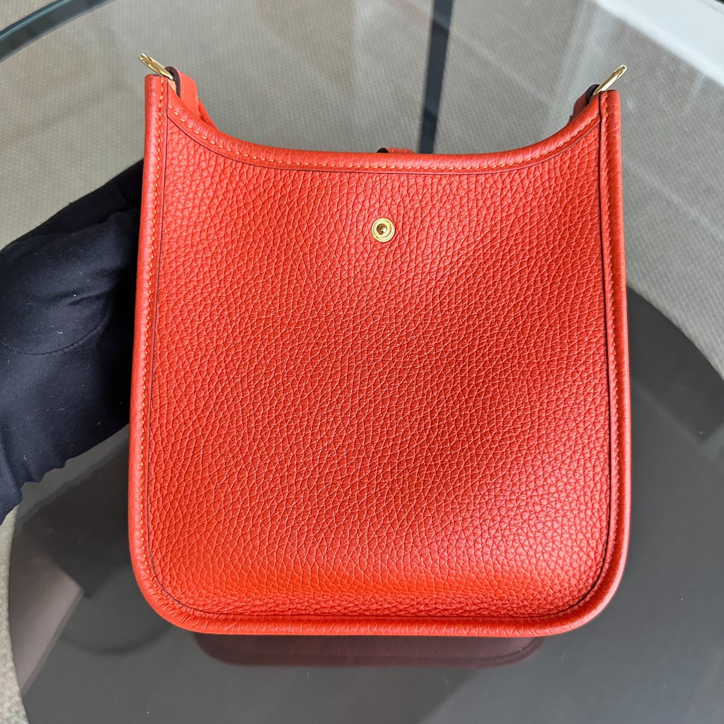 Hermes Mini Evelyn 16 Taurillon Clemence Stamp U Orange GHW