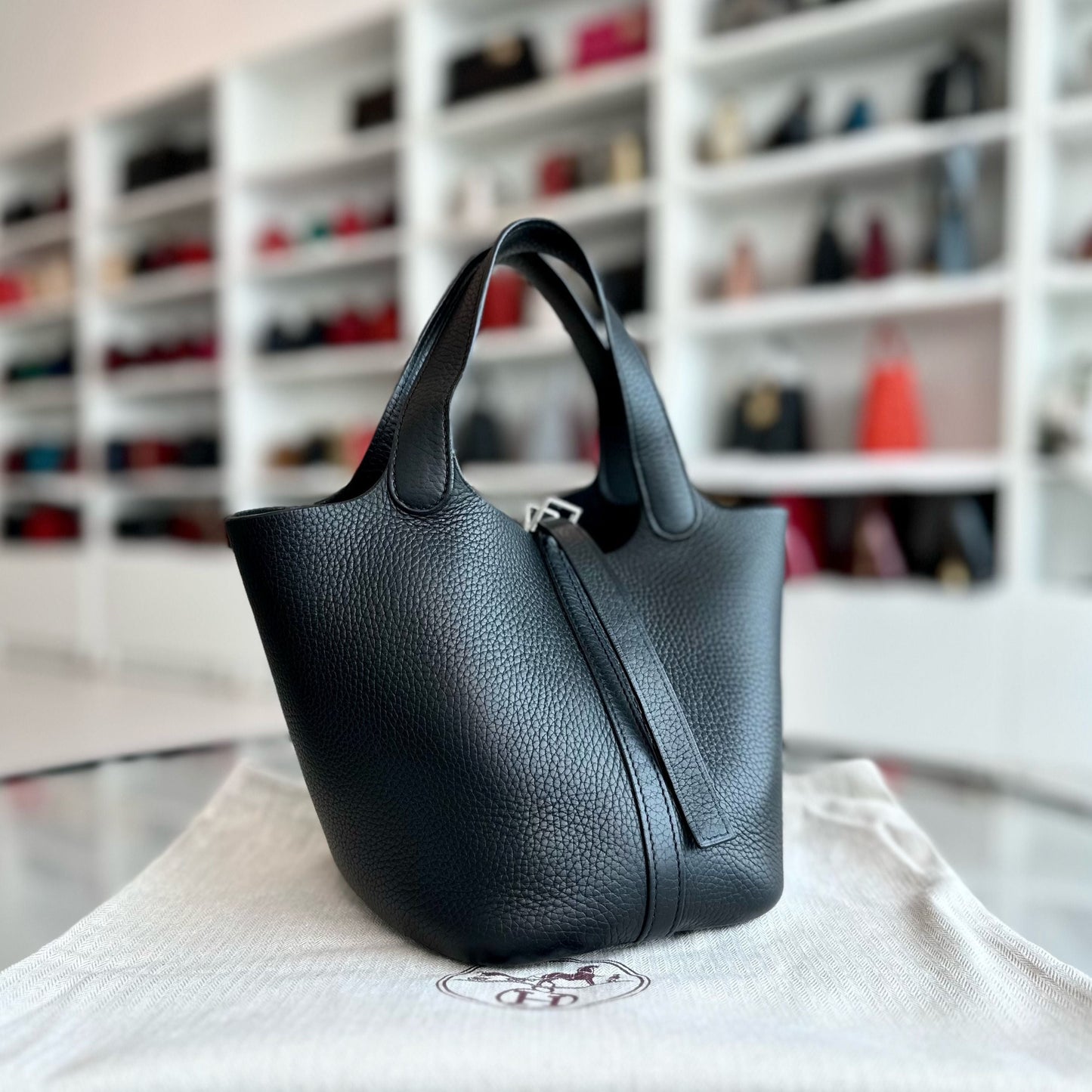 Hermes Picotin 18 Square H Clemence Black SHW
