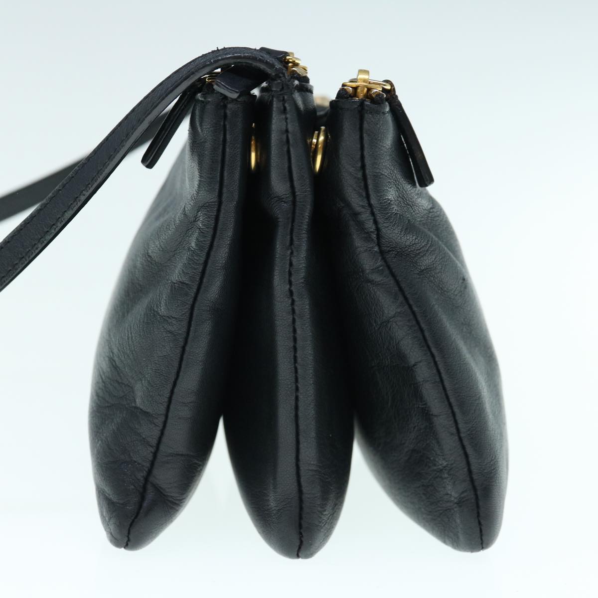 Luxury CELINE Trio Shoulder Bag Leather Black  hk1006