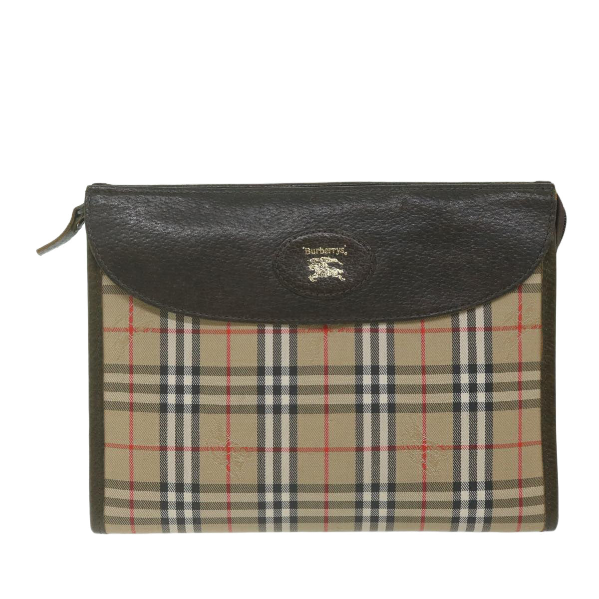 Luxury BurberrySs Nova Check Clutch Bag Nylon Canvas Beige Auth hk1022