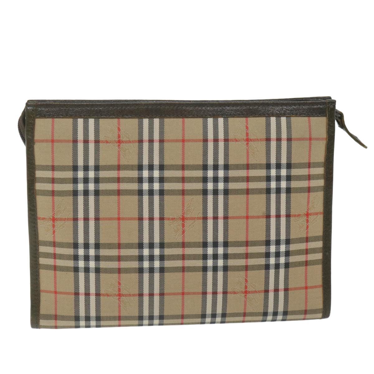Luxury BurberrySs Nova Check Clutch Bag Nylon Canvas Beige Auth hk1022