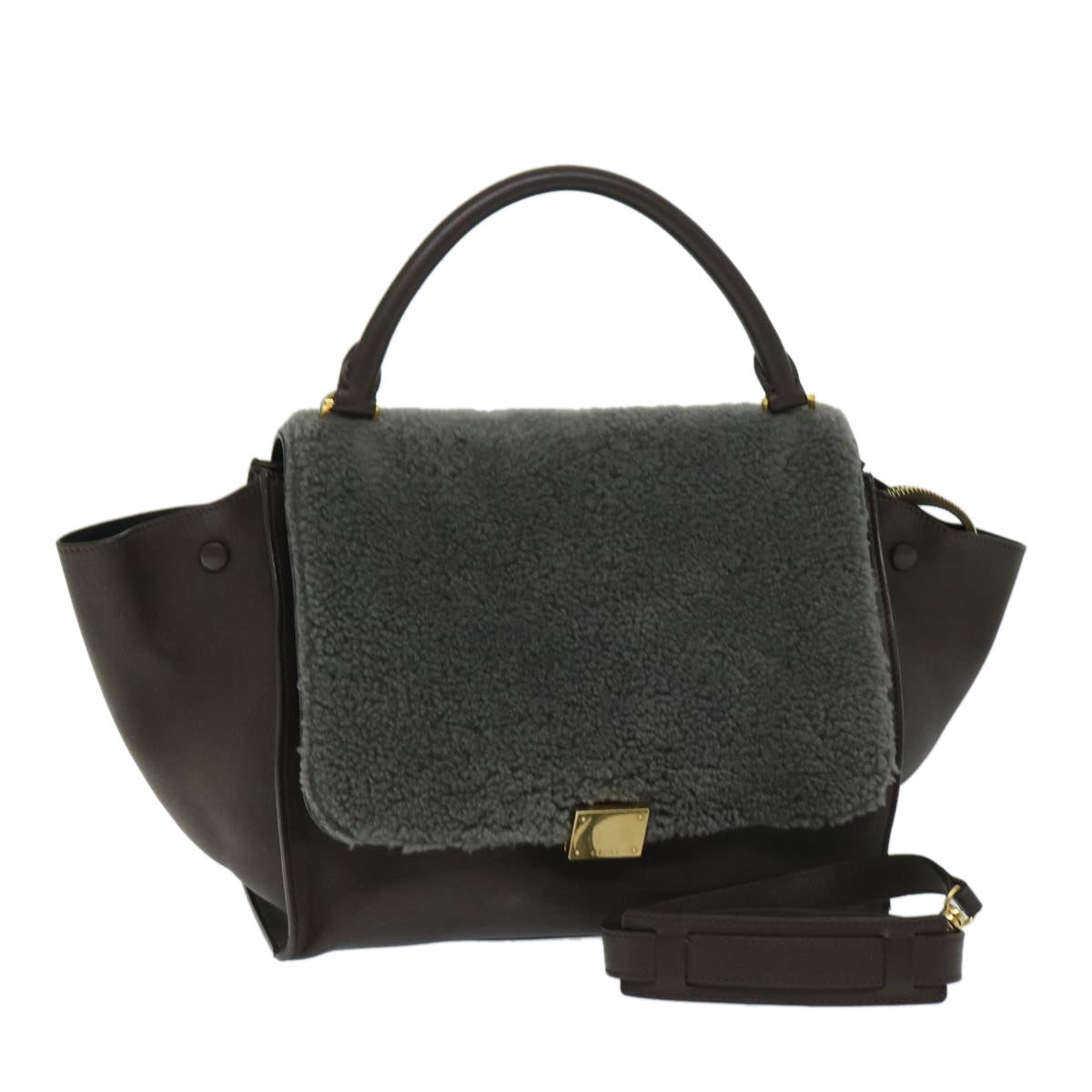Luxury CELINE Trapeze Hand Bag Leather 2way Brown  hk1137