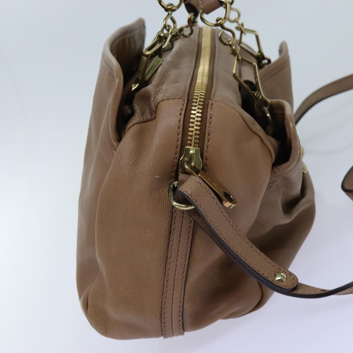 Luxury CELINE Elsie Hand Bag Leather 2way Beige  hk1217