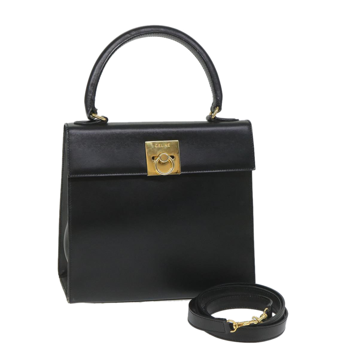 Luxury CELINE Hand Bag Leather 2way Black  hk901