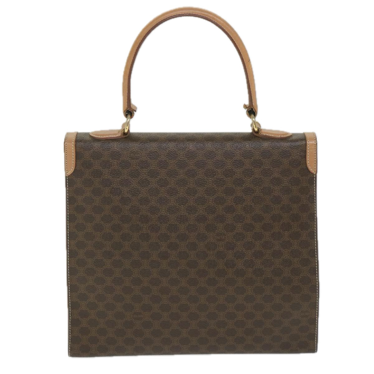 Luxury CELINE Macadam Canvas Top Handle Hand Bag PVC Leather Brown  hk911