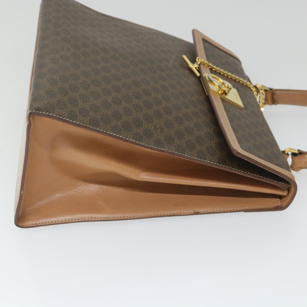Luxury CELINE Macadam Canvas Top Handle Hand Bag PVC Leather Brown  hk911