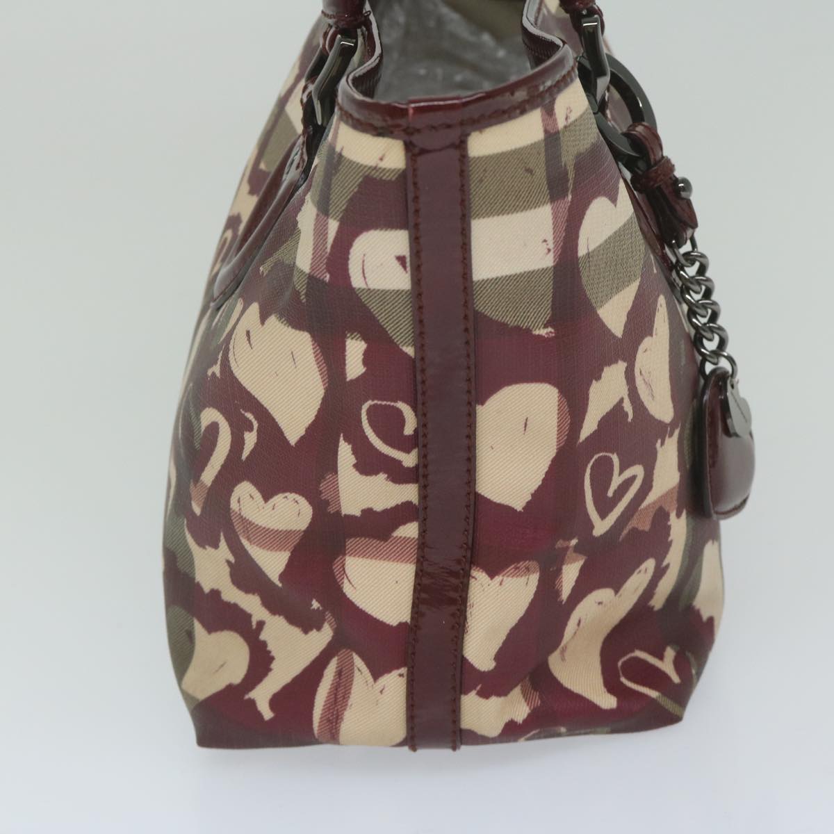 Luxury Burberry Nova Check Tote Bag PVC Leather Red Auth hk959