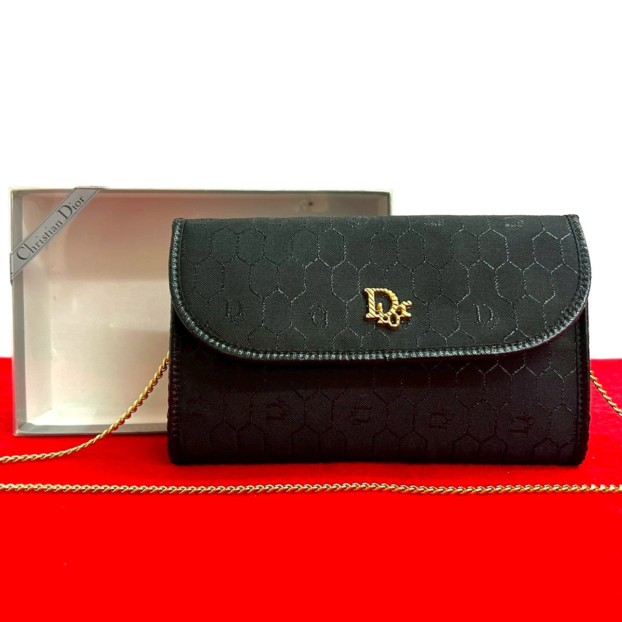 Christian Dior Logo Honeycomb Canvas Chain Shoulder Bag