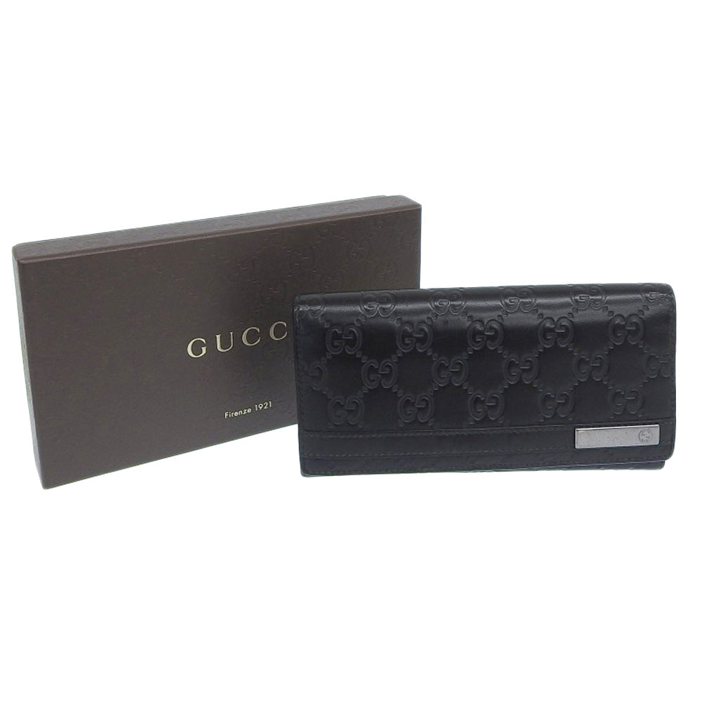 GUCCI Long Wallet Purse 233112 leather black GG Shima Women(Unisex)