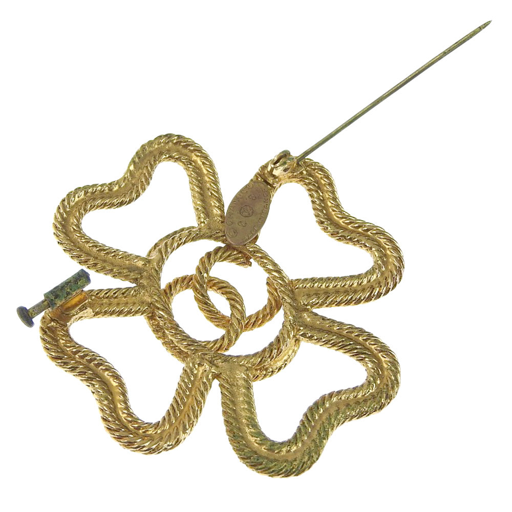 CHANEL Brooch Plated Gold gold vintage COCO Mark Clover Women