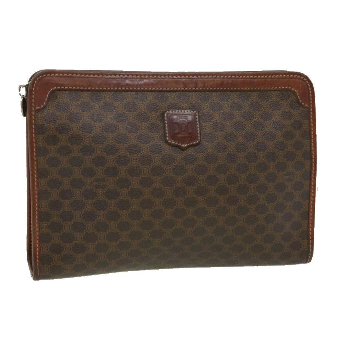 Luxury CELINE Macadam Canvas Clutch Bag PVC Leather Brown  im378