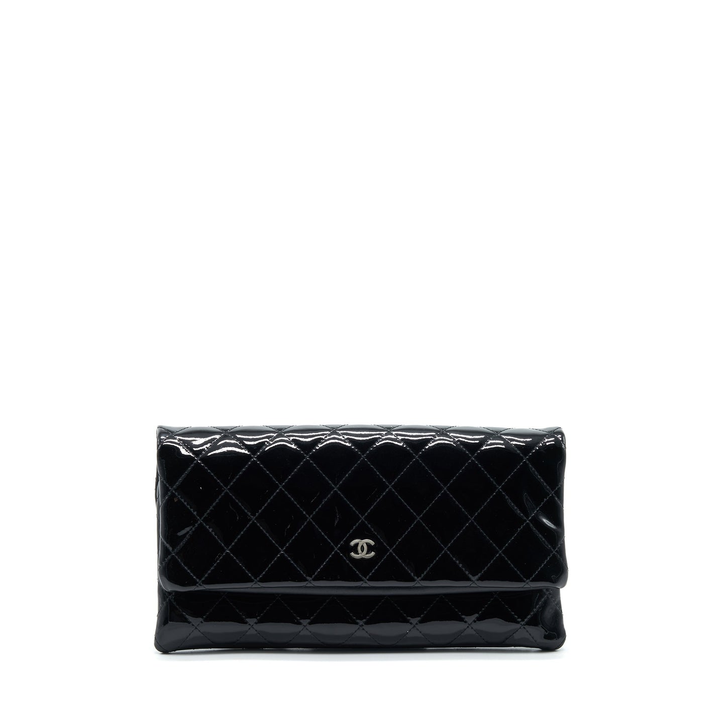 Chanel Fold Over Clutch Patent Leather Black