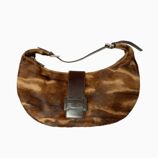 Fendi Croissant Shoulderbag Medium Size Ponyhair calfskin Brown