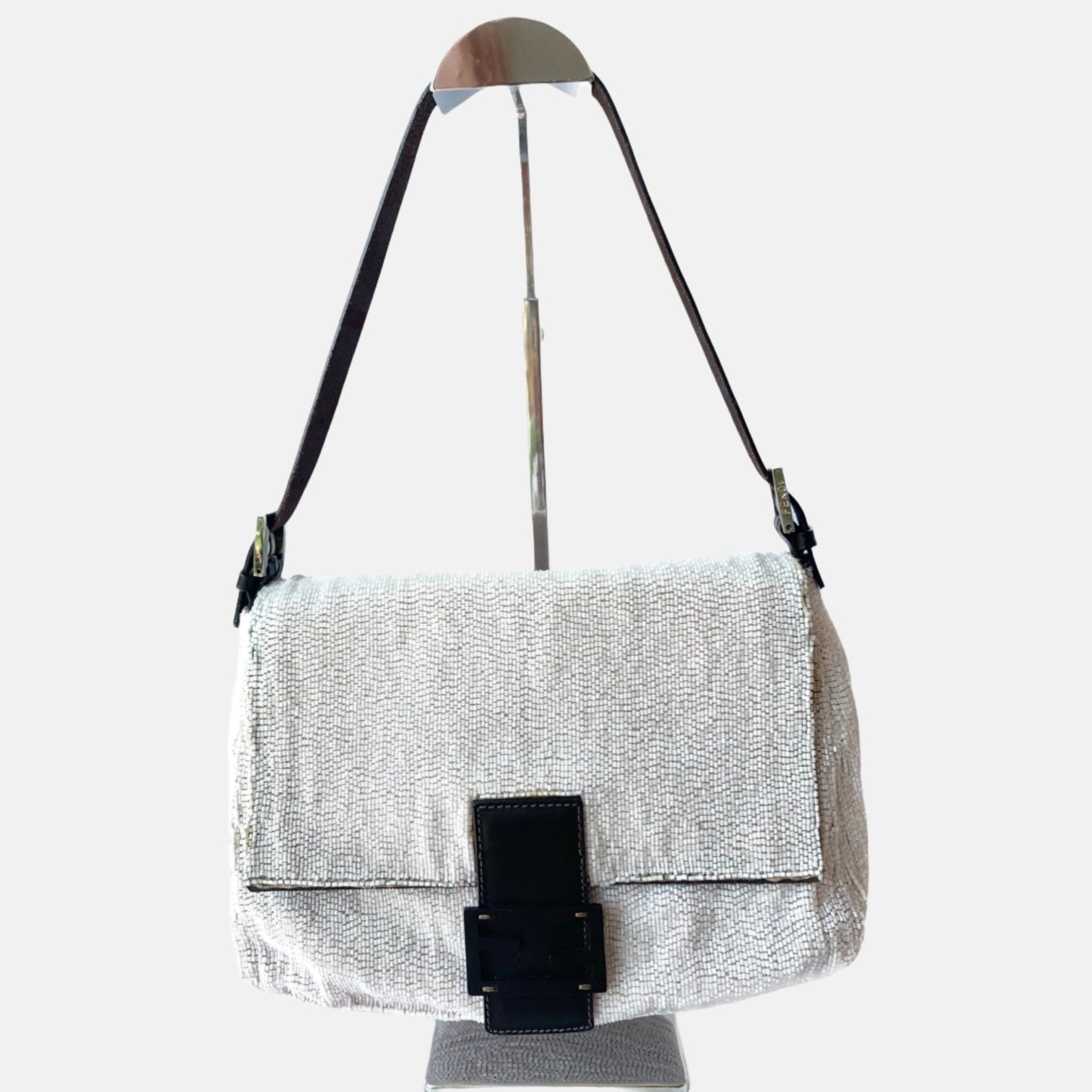 Fendi Mamma Baguette White Glitter Beads
