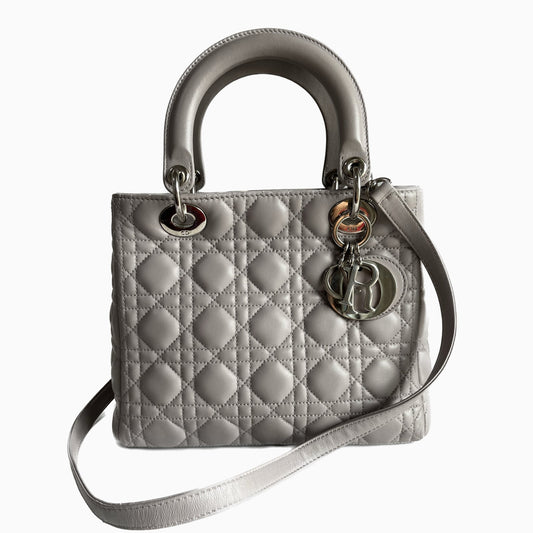 Lady Dior Grey Cannage Leather Medium with strap