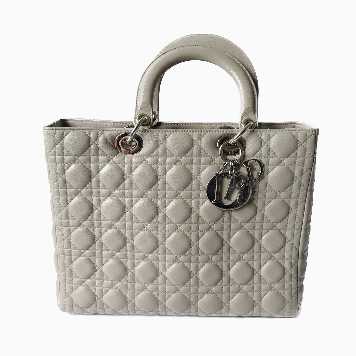 Lady Dior Large Grey Leather handbag with strap