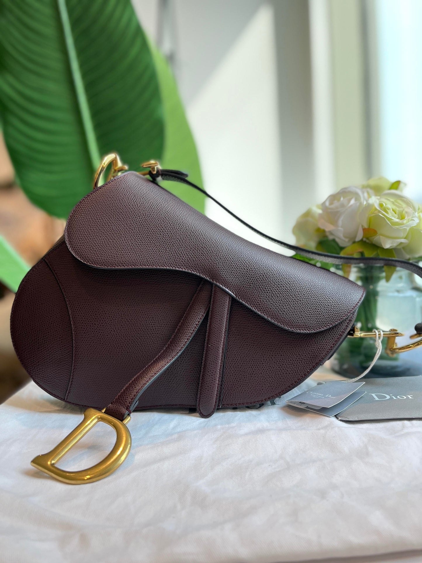 Dior Saddle Maroon Medium Grained Leather Handbag with Strap