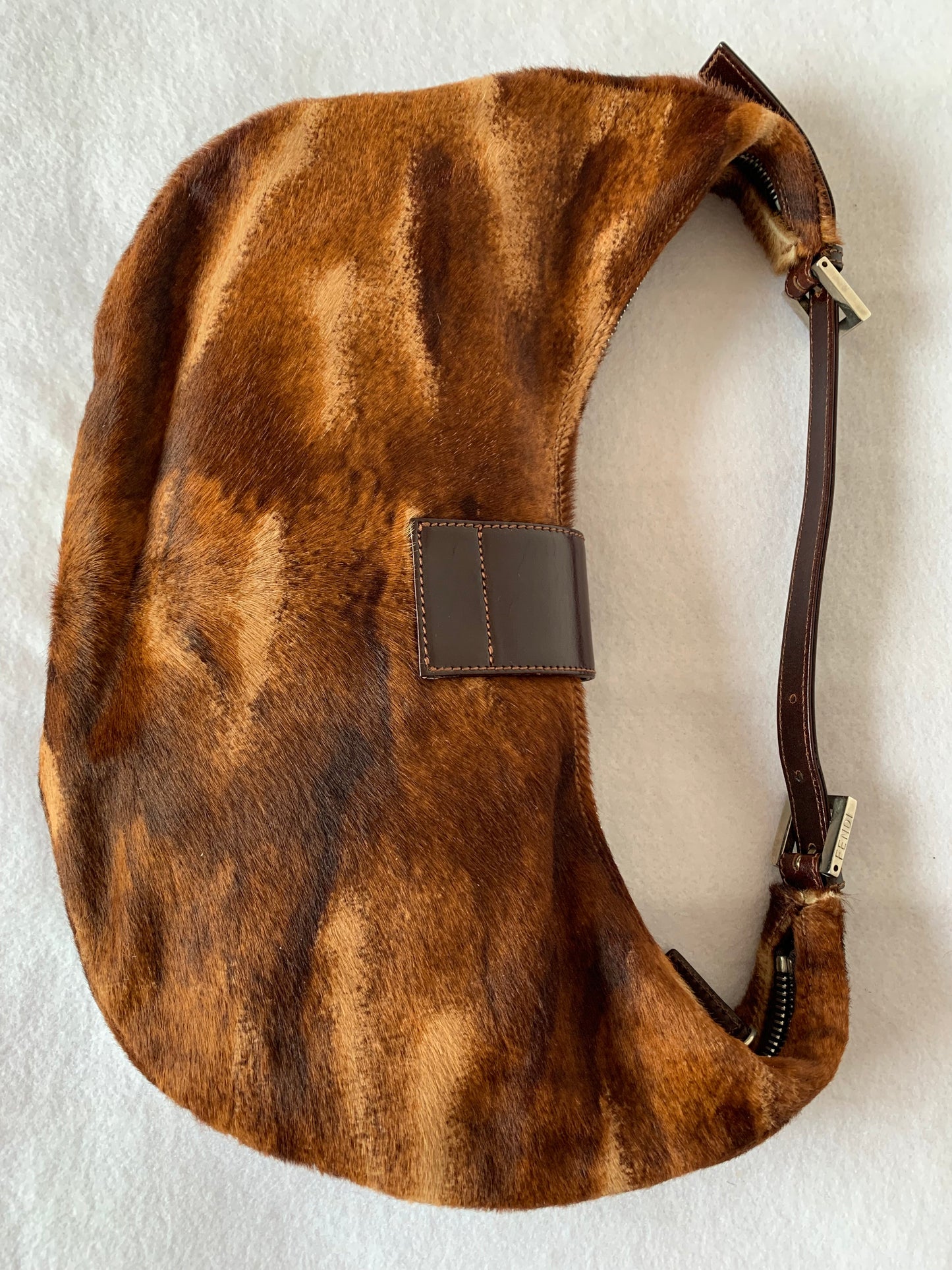 Fendi Croissant Shoulderbag Medium Size Ponyhair calfskin Brown