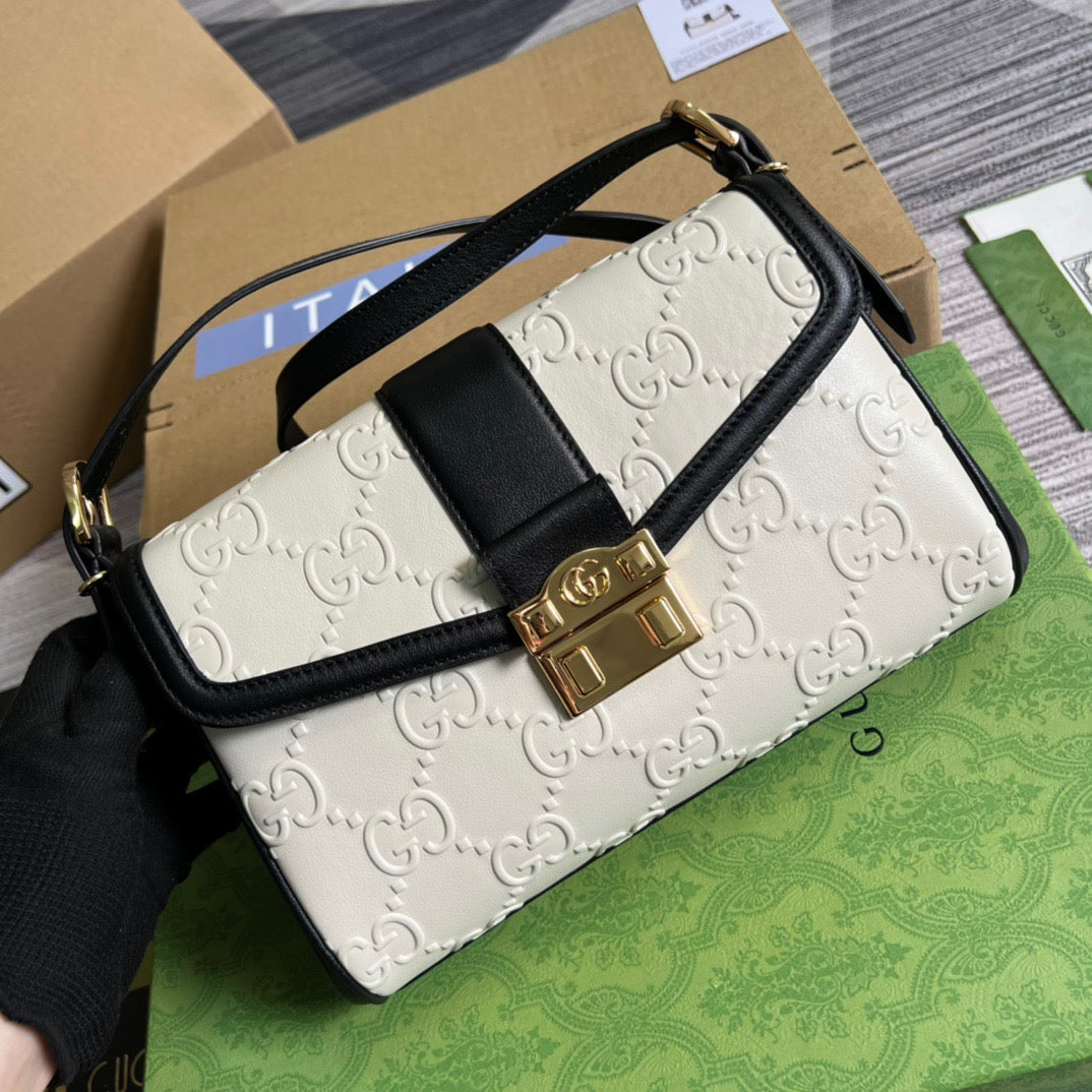 Gucci Leather Monogram Shoulder Bag Style 10