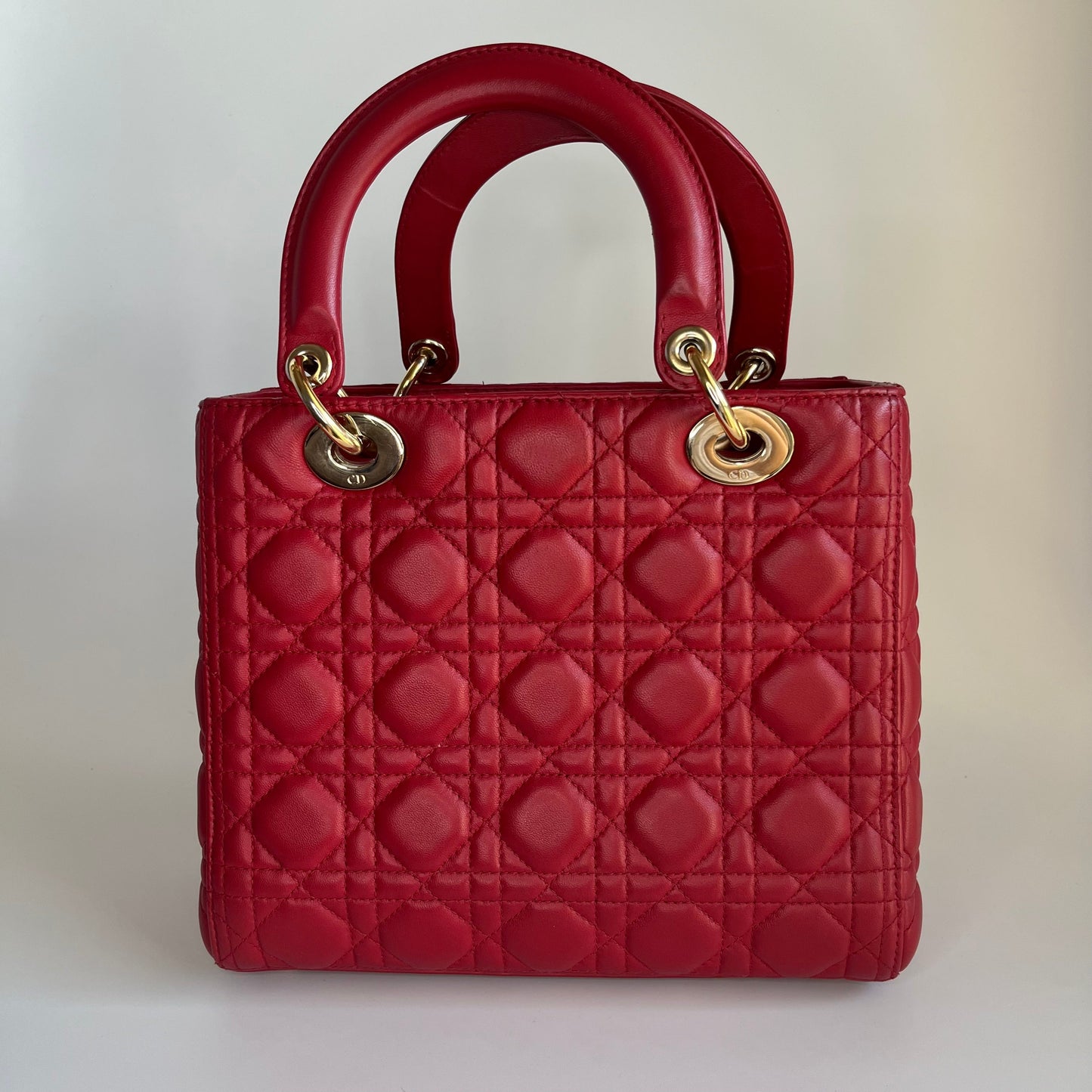 Lady Dior Red Lambskin Cannage Leather Medium