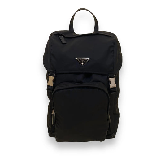 PRADA RE-NYLON AND SAFFIANO LEATHER BACKPACK BLACK