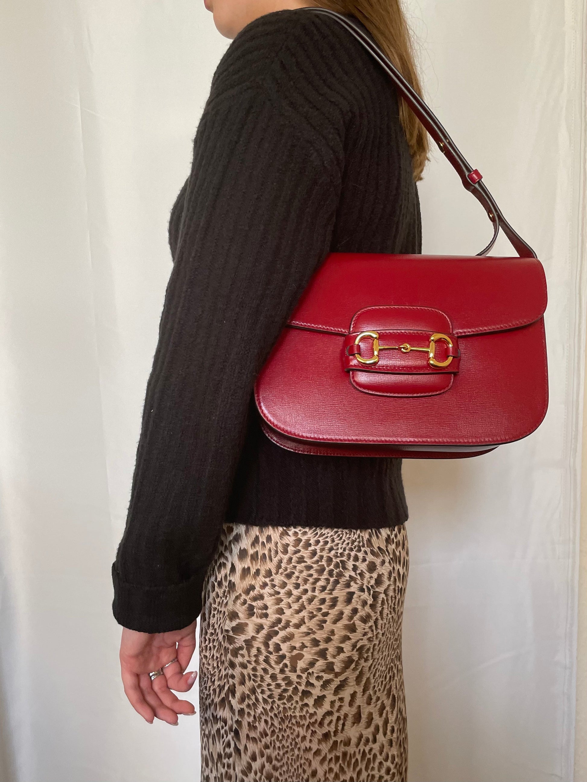 Gucci Horsebit Red Leather Shoulder Bag