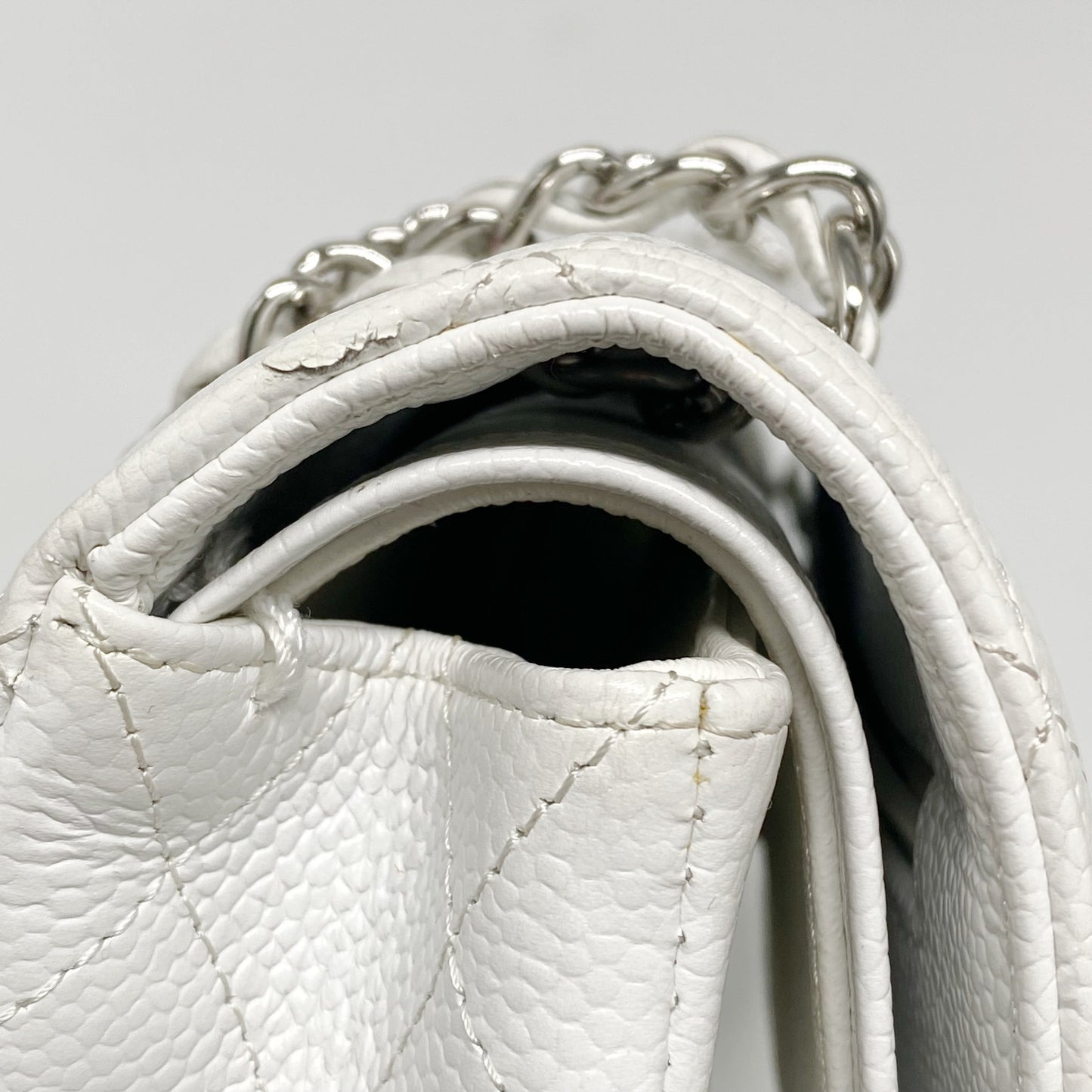 CHANEL MEDIUM CLASSIC DOUBLE FLAP BAG CAVIAR WHITE