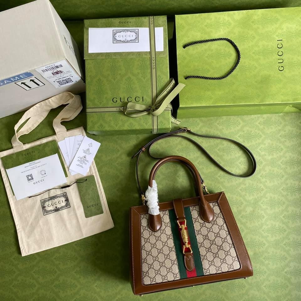 Gucci Jackie Leather Canvas Tote Style 2