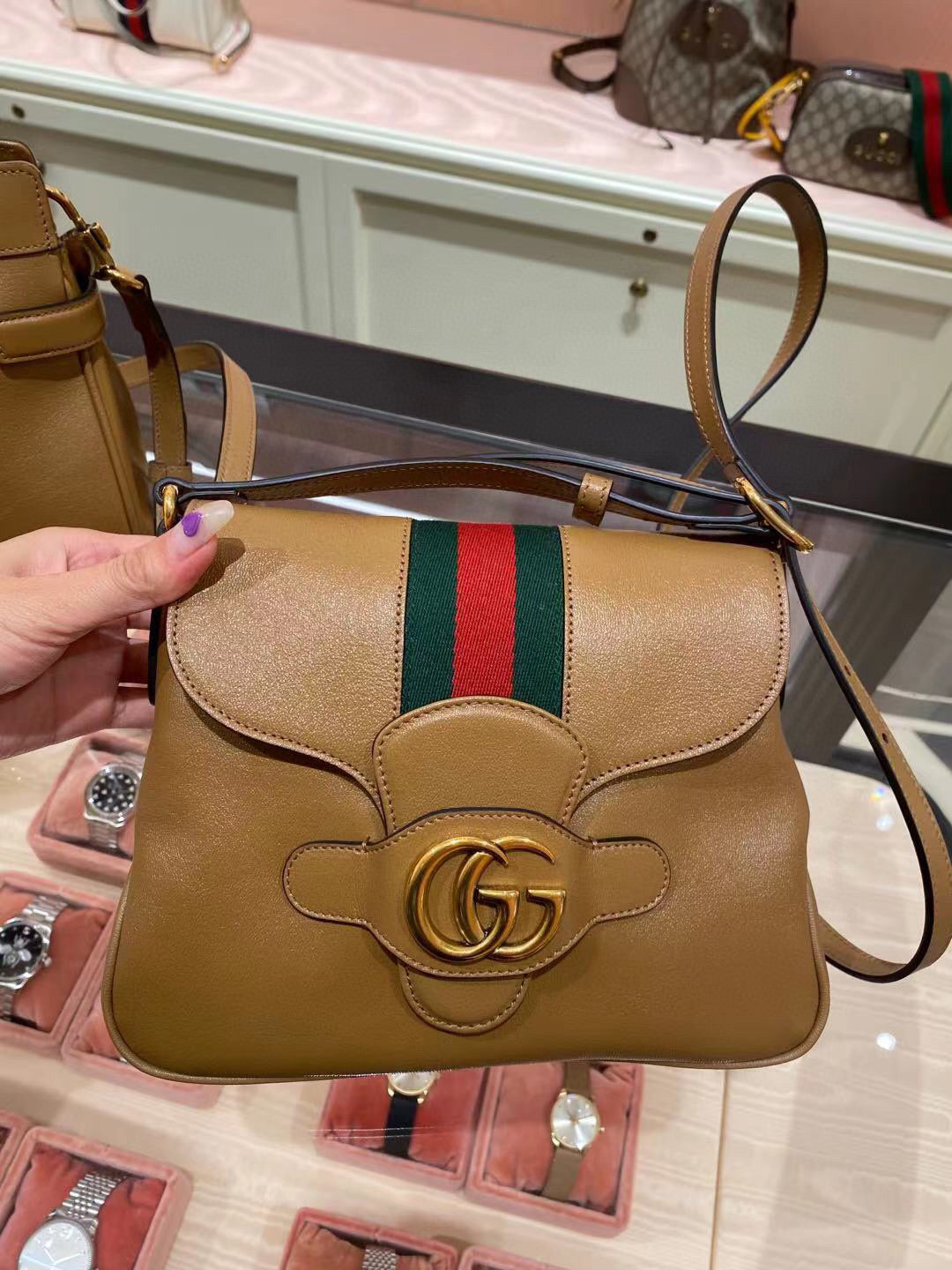 Gucci Leather Monogram Shoulder Bag Style 7