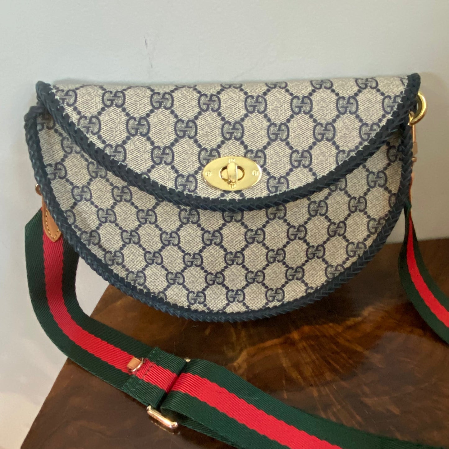 Gucci Twist Leather Canvas Crossbody