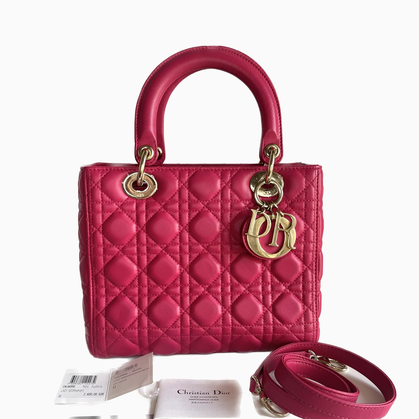 Lady Dior Hot Pink Fuchsia Cannage Leather Medium